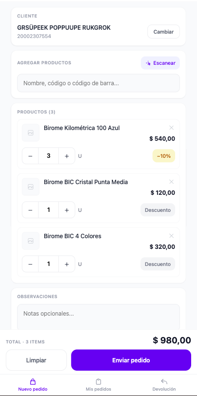 App móvil de Kontto para tomar pedidos